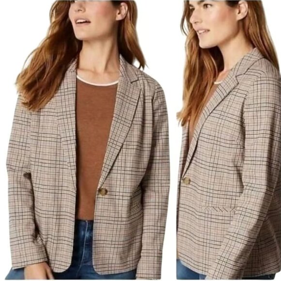 J.Jill Mendocino Plaid Blazer Tigers Eye One Button Closure Womens L Office Fall - Picture 3 of 9